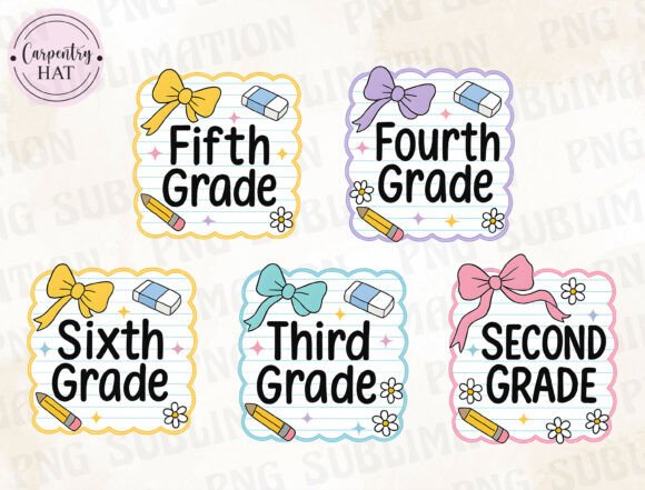Cute Back to School Grade Labels PNG