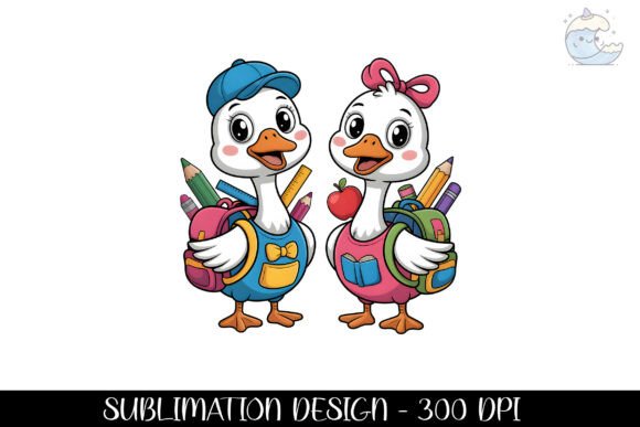 Cute Couple Goose Back to School PNG for Creative Projects and Merchandise